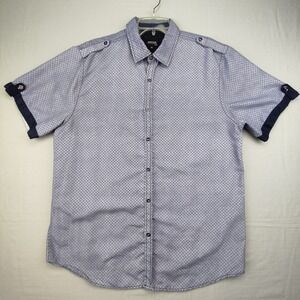 Vertical Sport Shirt Mens XXL Blue Geometric Button Down Epaulet Short Sleeve‎